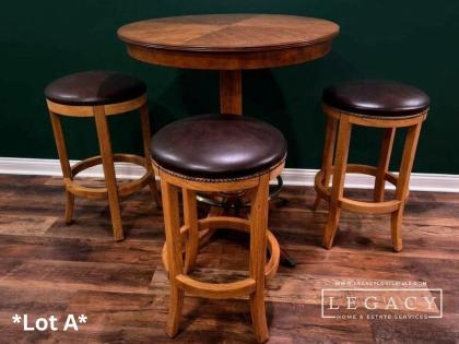 Cheers Oak Bar Height Pub Table 3 Swivel Barstools Set A