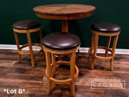 Cheers Too Oak Bar Height Pub Table 3 Swivel Barstools Set B