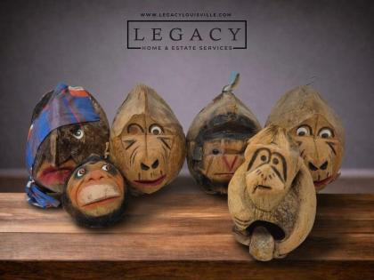 Monkey Business Hand-Carved Coconut Shell Folk Art Sculptures