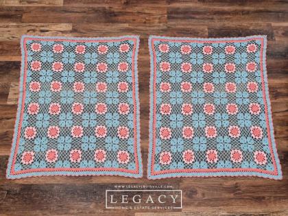 Oh So Pretty Pair of Vintage Crochet Floral Granny Square Afghans
