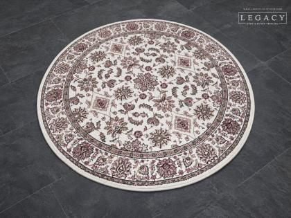 Round Cream Floral Area Rug with Rug Pad