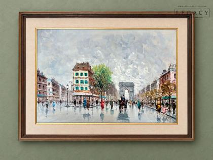 Framed Paris Street Scene Painting