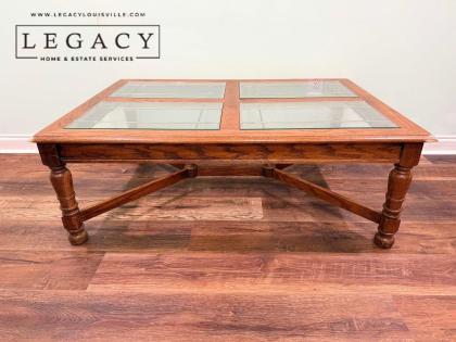 Wood Coffee Table with Glass Inserts