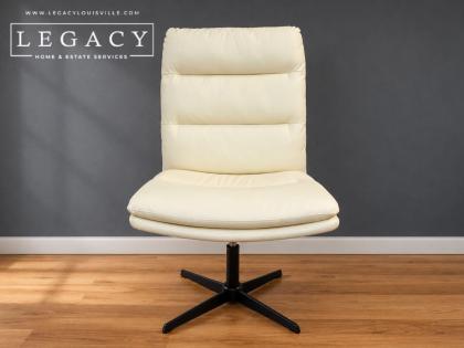 Cream Swivel Accent Chair with No Arms and Height Adjustable