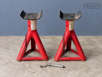 Pair of Heavy-Duty Red Steel Jack Stands with Safety Pin and Chain