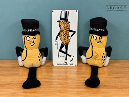 Lot of 3 Mr. Peanut Collectibles: 2 Golf Club Head Covers and 1993 Nabisco Porcelain Enamel Sign