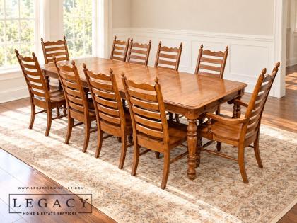 Keller Solid Oak Farmhouse Dining Set Table With 10 Chairs