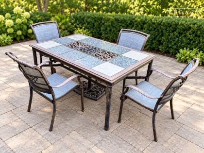 Patio Dining Set with Two Ottomans