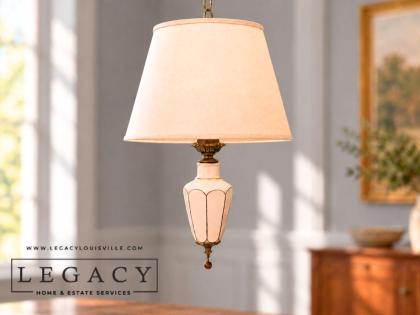 Mid Century Ceramic and Brass Swag Pendant Lamp