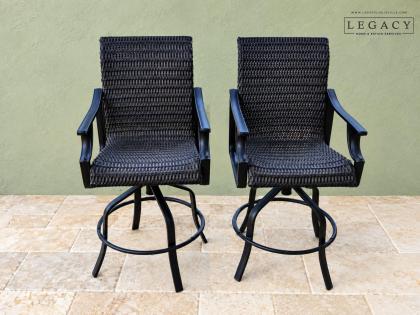Pair of Woven Patio Swivel Bar Chairs