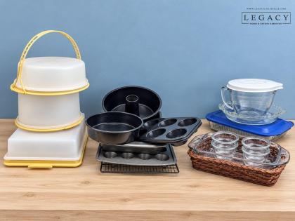 Baker's Dream Lot: Tupperware Carriers, Wilton Pans, Pyrex and Anchor Hocking Glass