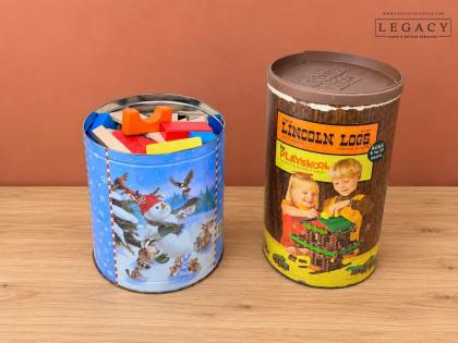 Vintage Lincoln Logs by Playskool – Building Set with Original Tins and Wooden Pieces