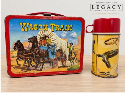 Vintage 1964 "Wagon Train" Metal Lunchbox with Matching Thermos Set