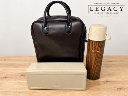 Vintage Thermos Faux Wood Grain Lunch Kit with Carrying Case