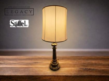 Towering Light Stiffel Brass Torchiere Table Lamp with Original Drum Shade