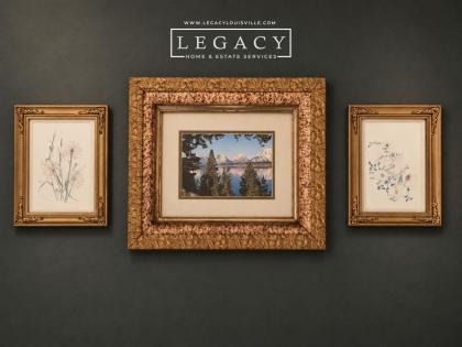 Lot of 3 Antique Gold Gilt Framed Art: Botanical Watercolors & Grand Teton Landscape