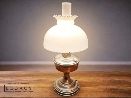 Aladdin Model 12 Nickel Table Lamp with White Cased Glass Shade