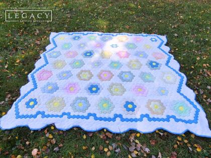 Vintage Grandmother's Pastel Flower Garden Hexagon Quilt