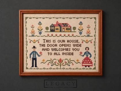 Vintage Cross Stitch Sampler Framed Folk Art