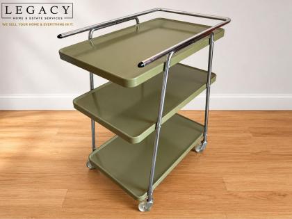 Vintage Mid-Century Modern Cosco 3-Tier Rolling Utility Serving Cart