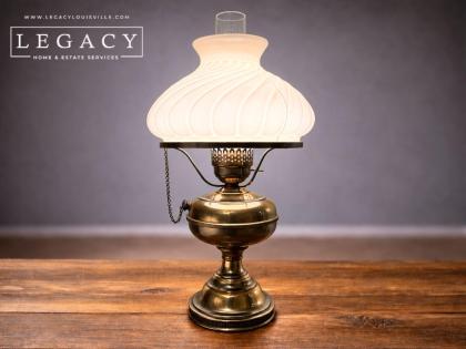 Brass Milk Glass Shade Hurricane Table Lamp