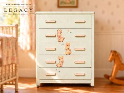 Lullabye Furniture Co Vintage Childs Dresser with Bunny Decals