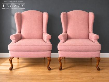 Clayton Marcus Queen Anne Style Pink Wingback Chairs