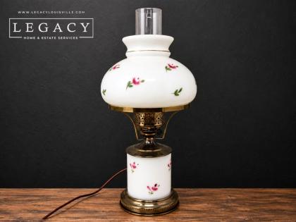 Hurricane Style Hand Painted Rose Table Lamp