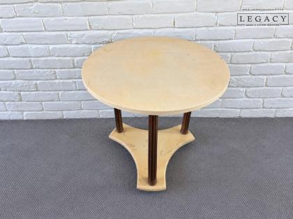 Round Stone-Top Accent Table with Fluted Columns