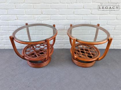 Pair of Vintage Rattan and Glass Side Tables