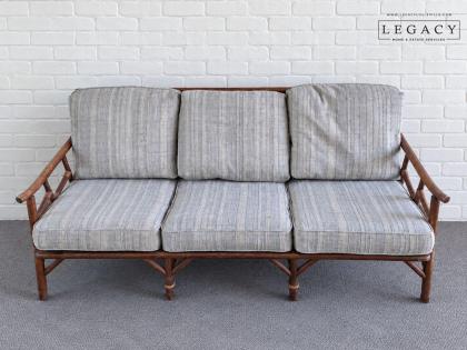 Ficks Reed Co. Vintage Rattan Sofa with Gray Woven Cushions