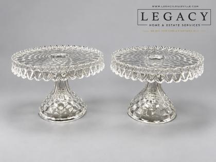 Pair of Vintage Crystal Clear Glass Pedestal Cake Stands