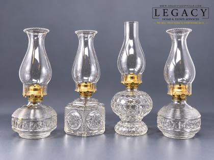 Vintage Lamplight Farms Glass Oil Lamps with Chimney Shades
