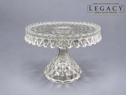 Crystal Cake Stand Pedestal Plate in Fostoria Style Diamond Pattern