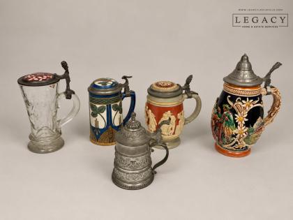 Five Assorted Lidded Beer Steins