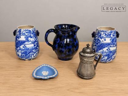 Blue Pottery and Lidded Tankard Lot
