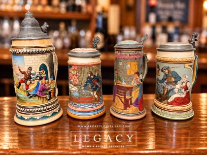 Lot of 6 German Beer Steins with Pewter Lids