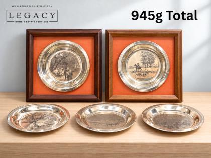 Lot of 5 James Wyeth Franklin Mint Sterling Silver Etched Plates 945g Total