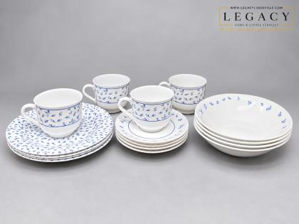 Martha Stewart Everyday France Blue Leaf Dinnerware Set Cups Saucers Plates Bowls
