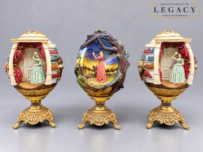 Gone With the Wind Heirloom Porcelain Diorama Eggs on Gilt Stands