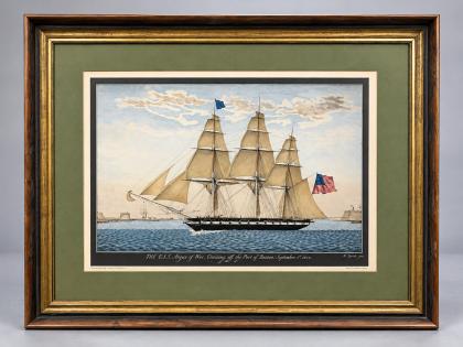 USS Ontario Sloop of War 1822 Framed Print N. Carbella Meriden Gravure 1968