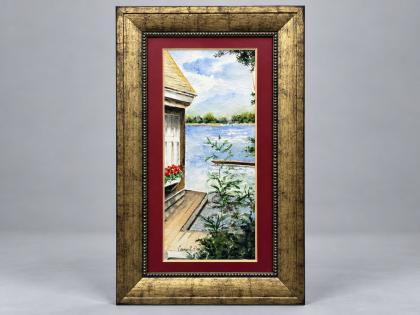Signed Watercolor Painting Lake Cottage Scene Framed Art Carmen K. Jansen