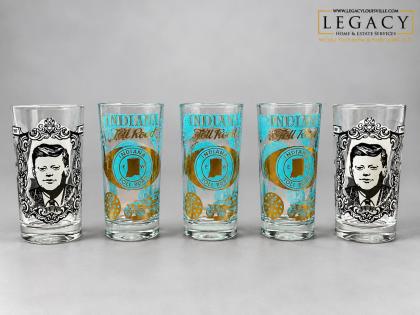 JFK Indiana Toll Road Commemorative Highball Glasses 1960s