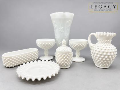 Fenton Hobnail Milk Glass Collection + Tall Floral Vase